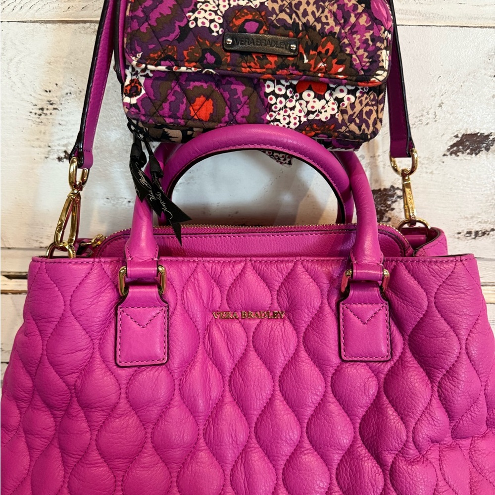 Vera Bradley Fuchsia Pink Quilted Handbag & Wallet Wristlet